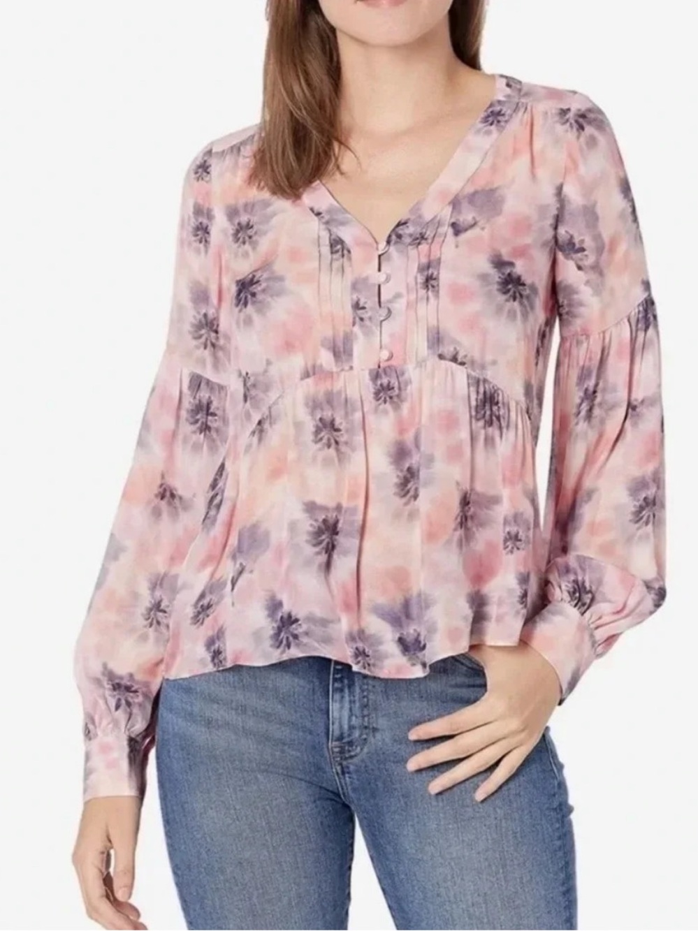Parker Pastel Pink Floral V-Neck Peasant Blouse